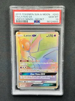 2019 POKEMON SUN & MOON UNIFIED MINDS SECRET #243 FULL ART/LATIOS GX PSA 10 - Image 1