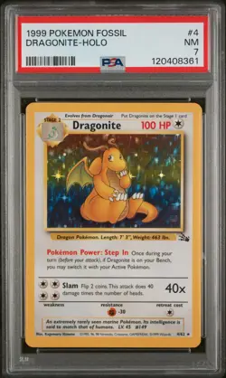 1999 Pokemon Fossil #4 Dragonite Holo PSA 7 - Image 1