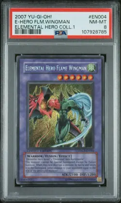 Yugioh PSA 8 Elemental Hero Flame Wingman EHC1-EN004 Secret Rare *LOW POP* - Image 1