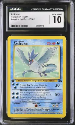 CGC 10 Articuno 17/62 Rare 1st Edition Fossil Pokemon Card - Image 1
