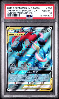 Pokemon Unbroken Bonds Greninja & Zoroark GX Full Art #200 - PSA 10 - Image 1