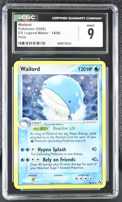 CGC 9 MINT Wailord 2006 EX Legend Maker 14/92 Holo Pokemon Card - Image 1