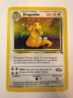 SEE VIDEO - Pokemon Dragonite Holo Rare 4/62 Unlimited Fossil, LP Condition - Image 1