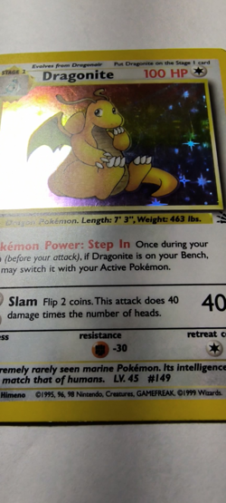 SEE VIDEO - Pokemon Dragonite Holo Rare 4/62 Unlimited Fossil, LP Condition - Image 2