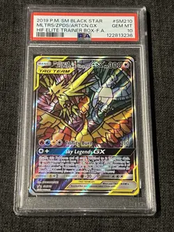 PSA 10 Moltres Zapdos Articuno GX SM210 Pokemon Hidden Fates Stained Glass Birds - Image 1