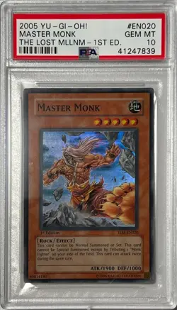 Yu-Gi-Oh! 1st Ed. PSA 10 GEM-MT 'Master Monk' TLM-EN020 ~SUPER RARE~ LOW POP - Image 1