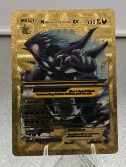 Pokemon Mega Ancient Tyranitar EX 980hp Gold Foil Fan Art Collector Card TCG - Image 1