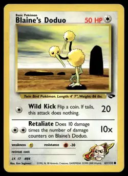 Blaine's Doduo 61/132 Pokemon Card Gym Challenge Common 50 HP LP BF - Image 1