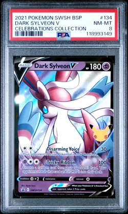 2021 POKEMON SWSH BLACK STAR PROMO CELEBRATIONS COLL #134 DARK SYLVEON V PSA 8 - Image 1