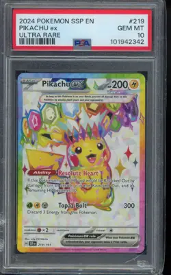 PSA 10 Pikachu ex 219/191 Sv08: Surging Sparks Holo Pokemon - Image 1