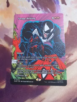 Savage Beating BORDERLESS MTG Rare Magic Marvel Spider-Man Eternal Legal Venom - Image 1