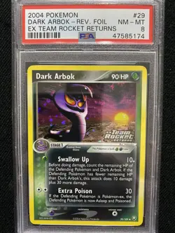 2004 Pokemon EX Team Rocket Returns Dark Arbok Reverse Foil 29/109 PSA 8 NM-MT - Image 1
