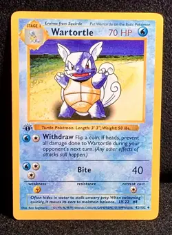 🔥Wartortle 42/102 “Base Set SHADOWLESS” (Rare FAT Stamp) TRUE Pokemon Treasure! - Image 1