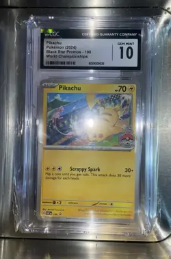 CGC 10 GEM MINT Pikachu #190 Black Star Promo 2024 Pokemon World Championships - Image 1