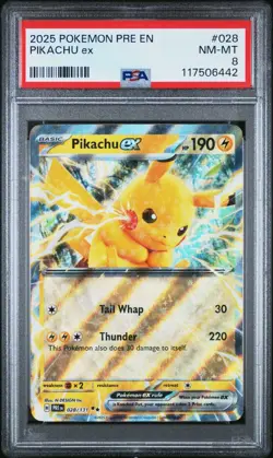 Pikachu ex (028/131) - 2025 Pokemon TCG: Prismatic Evolutions PSA 8 NM-MT - Image 1