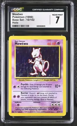 CGC 7 Mewtwo 1999 Base Set 10/102 Holo Pokemon Card - Image 1