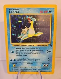 Lapras 10/62 Pokemon Fossil Holo Rare WOTC Vintage Card English MP Unlimited - Image 1