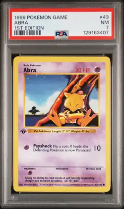 1999 POKEMON BASE SET 1ST EDITION #43 ABRA PSA 7 - Image 1