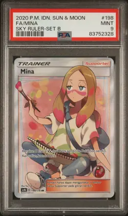 PSA 9 Mint Mina #198 Full Art Sun & Moon Sky Ruler Set B Pokemon Indonesian - Image 1