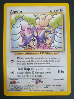 Aipom 26/111 - Neo Genesis Set - Pokemon Card - Excellent Condition - Image 1
