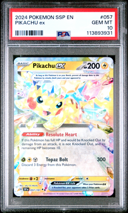 Pikachu ex 057 2024 Pokemon Surging Sparks Double Rare PSA 10 GEM MINT Card - Image 1