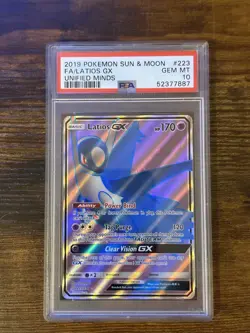 PSA 10 Latios GX 223/236 Unified Minds Full Art Graded Pokemon Card - Image 1