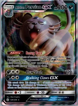 Pokemon Card Alolan Persian GX 129/236 Cosmic Eclipse - Moderately Played - Image 1