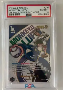 PSA 10 One Piece Los Angeles Dodgers Monkey D. Luffy Promo Card Mint condition - Image 1