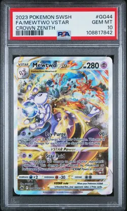 PSA 10 Mewtwo VStar GG44/GG70 Crown Zenith Galarian Gallery Pokemon Card - Image 1