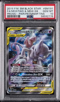 2019 POKEMON SM BLACK STAR PROMO #SM191 FULL ART/MEWTWO & MEW GX PSA 10 - Image 1