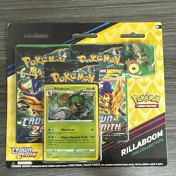 Pokemon TCG Crown Zenith Booster Blister Rillaboom Pin Collection, 3 Pack - Image 1