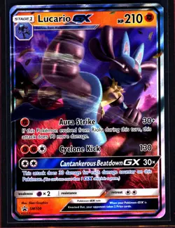 1x 2018 Pokemon SM Black Star Promo Lucario GX SM100 Ultra Rare NM 0405#61-69 - Image 1