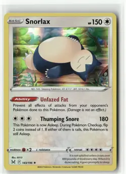 Snorlax 143/196 Holo - Lost Origin - Pokemon TCG NM - Image 1