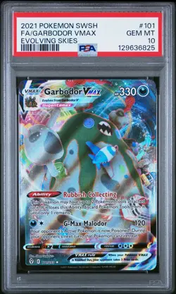 2021 POKEMON SWORD & SHIELD EVOLVING SKIES #101 FULL ART/GARBODOR VMAX PSA 10 - Image 1