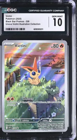 CGC 10 GEM MINT Victini 208/SVP Illustration Rare Black Star PROMO Pokemon Card - Image 1