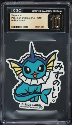 2019 Pokemon Japanese Stickers Part 7 B-Side Label Vaporeon CGC 10 PRISTINE - Image 1