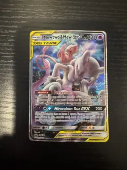 Pokemon TCG Mewtwo & Mew GX SM191 Tag Team Black Star Promo Sun & Moon Damaged - Image 1
