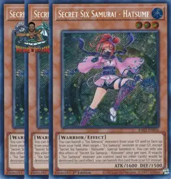 Yugioh! 3x Secret Six Samurai - Hatsume RA03-EN016 Secret Rare 1st Ed NM - Image 1