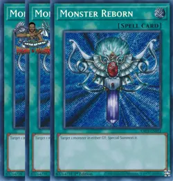 Yugioh! 3x Monster Reborn RA03-EN052 Secret Rare 1st Ed NM - Image 1