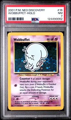Wobbuffet - 16/75 - Holo Rare - Neo Discovery - Pokemon Card - PSA 7 - Image 1