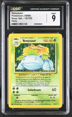 CGC 9 MINT Venusaur 1999 Base Set 15/102 Holo Pokemon Card - Image 1