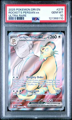 2025 POKEMON DRI EN-DESTINED RIVALS ULTRA RARE TEAM ROCKET'S PERSIAN EX PSA 10 - Image 1