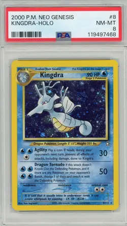 2000 Pokemon Neo Genesis Kingdra Holo #8 Swirl PSA 8 - Image 1