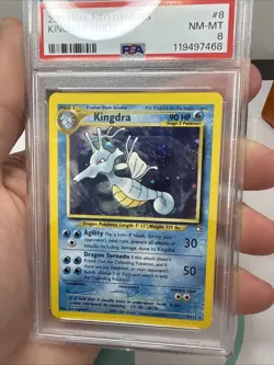 2000 Pokemon Neo Genesis Kingdra Holo #8 Swirl PSA 8 - Image 3