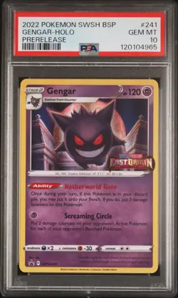 2022 POKEMON SWSH BLACK STAR PROMO PRERELEASE #241 GENGAR-HOLO PSA 10 - Image 1