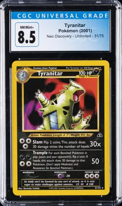 2001 POKEMON NEO DISCOVERY UNLIMITED #31 TYRANITAR CGC 8.5 - Image 1