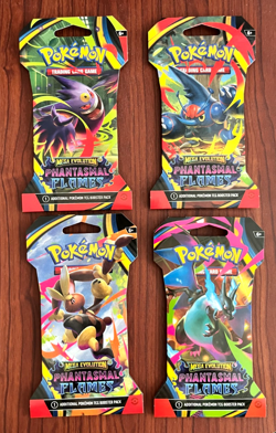 Pokemon Mega Evolution Phantasmal Flames Booster Pack Art Set 4 Pack SEALED - Image 1