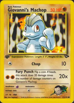 Giovanni's Machop 72/132 1st Edition Gym Challenge Pokemon Card NM - Image 1