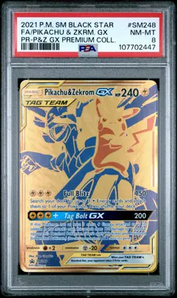 2021 POKEMON BLACK STAR PROMO #SM248 FA/PIKACHU & ZEKROM GX PREMIUM PSA 8 NM-MT - Image 1