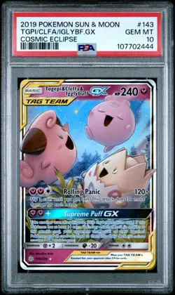 Pokemon Togepi & Cleffa & Igglybuff GX 143/236 Cosmic Eclipse Holo PSA 10 - Image 1